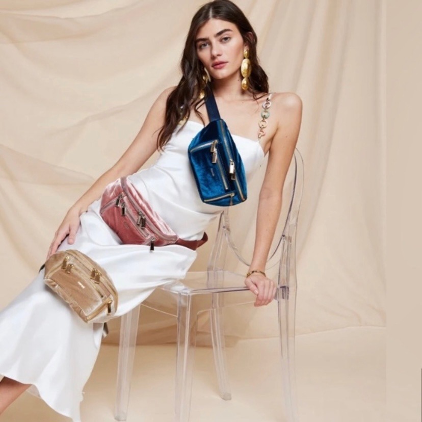Caraa By Free People Velvet Sling Back Fanny Pack Belt Bag Pink Crossbody Pouch